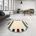 Round Contemporary Golden Blonde Gold Solid Rug in a Office, con1911