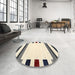 Round Contemporary Golden Blonde Gold Solid Rug in a Office, con1912