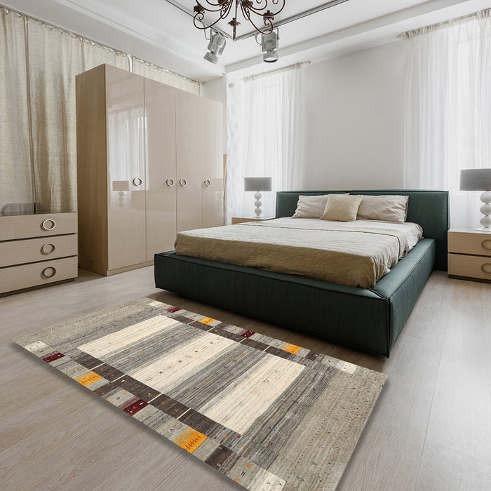 Machine Washable Contemporary Army Brown Rug in a Bedroom, wshcon1913