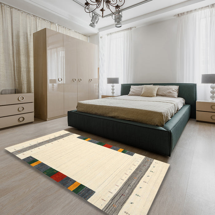 Machine Washable Contemporary Light French Beige Brown Rug in a Bedroom, wshcon1916