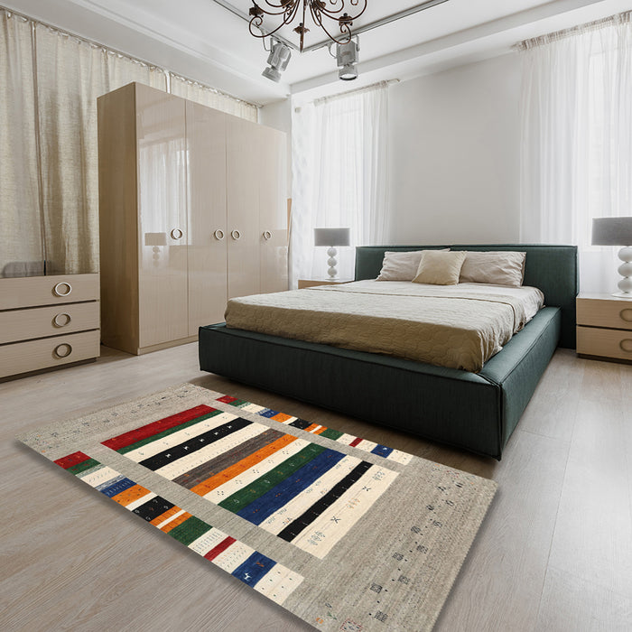 Machine Washable Contemporary Brown Rug in a Bedroom, wshcon1918