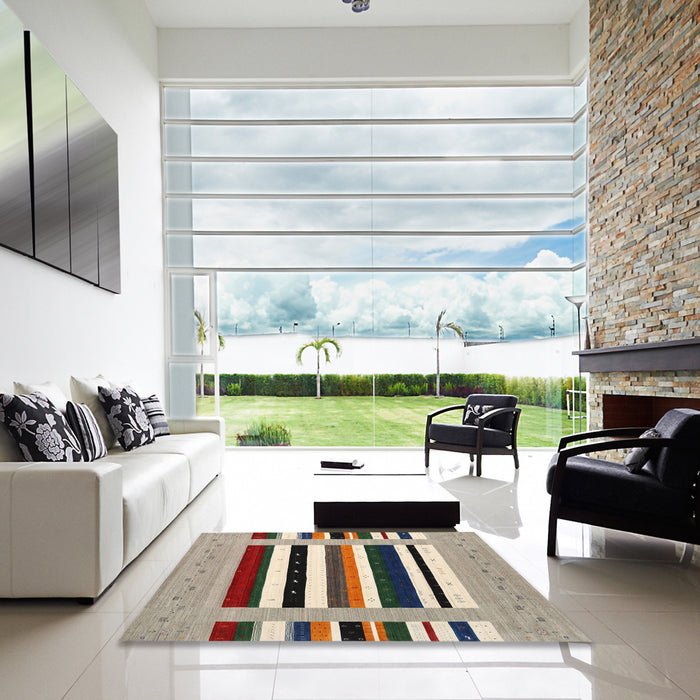 Square Contemporary Brown Modern Rug in a Living Room, con1918