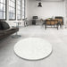 Round Contemporary Pearl White Beige Solid Rug in a Office, con1922