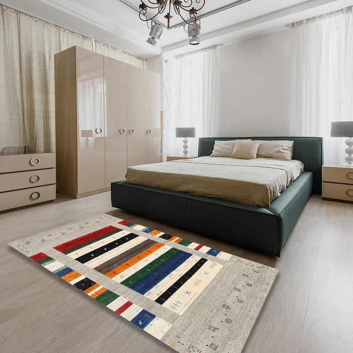 Machine Washable Contemporary Brown Rug in a Bedroom, wshcon1927