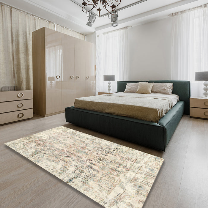 Machine Washable Contemporary Light French Beige Brown Rug in a Bedroom, wshcon1932