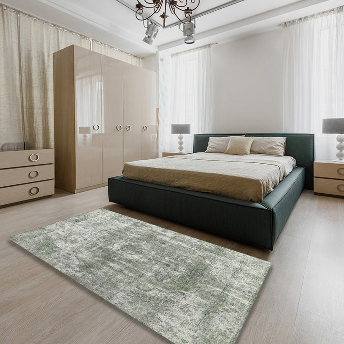 Machine Washable Contemporary Sage Green Rug in a Bedroom, wshcon1933