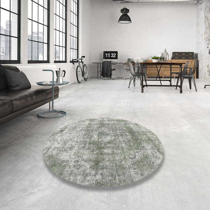 Round Machine Washable Contemporary Sage Green Rug in a Office, wshcon1933