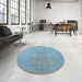 Round Contemporary Koi Blue Persian Rug in a Office, con1935