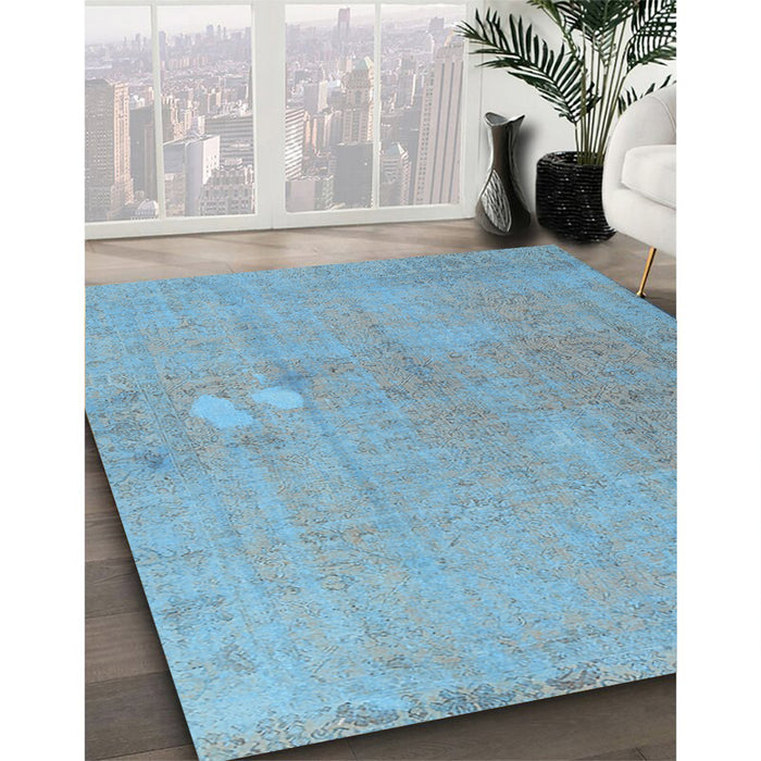 Machine Washable Contemporary Koi Blue Rug in a Family Room, wshcon1935
