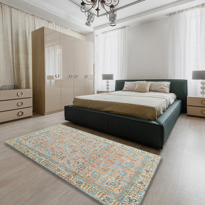Contemporary Brown Modern Rug in a Bedroom, con1936