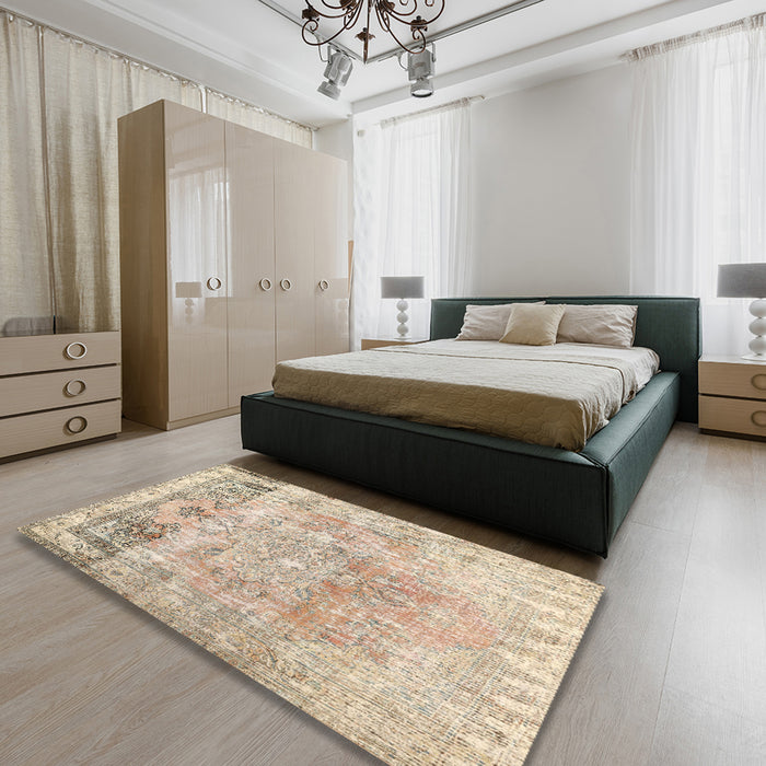 Machine Washable Contemporary Deep Peach Orange Rug in a Bedroom, wshcon1938