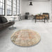 Round Machine Washable Contemporary Deep Peach Orange Rug in a Office, wshcon1938