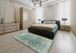 Contemporary Grayish Turquoise Green Modern Rug in a Bedroom, con1940