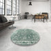 Round Contemporary Grayish Turquoise Green Modern Rug in a Office, con1940