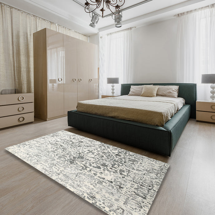 Contemporary Dark Gray Modern Rug in a Bedroom, con1943