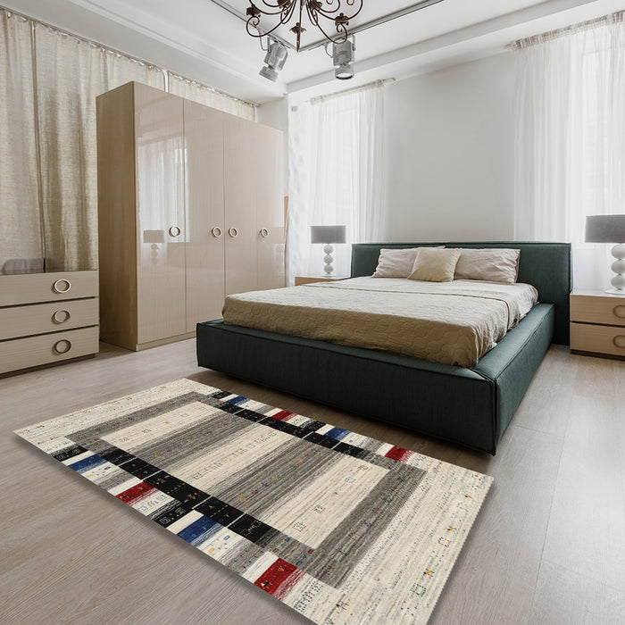 Machine Washable Contemporary Desert Sand Beige Rug in a Bedroom, wshcon1944