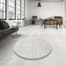 Round Machine Washable Contemporary Pale Silver Gray Rug in a Office, wshcon1947