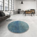 Round Machine Washable Contemporary Koi Blue Rug in a Office, wshcon1949