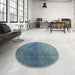 Round Contemporary Koi Blue Persian Rug in a Office, con1949