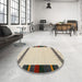 Round Machine Washable Contemporary Khaki Green Rug in a Office, wshcon1954