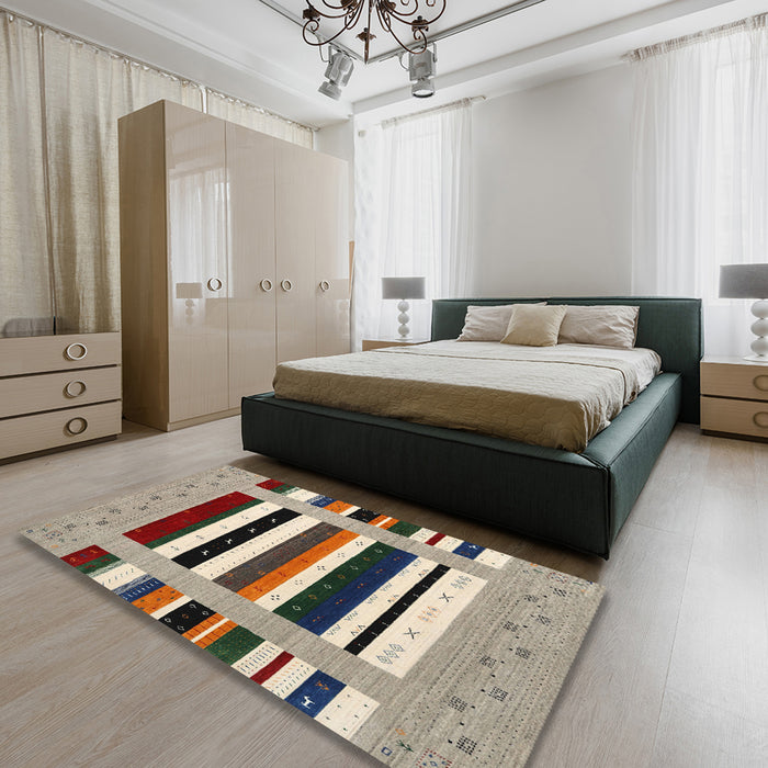 Machine Washable Contemporary Brown Rug in a Bedroom, wshcon1962