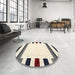 Round Contemporary Gray Solid Rug in a Office, con1963