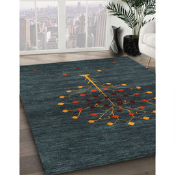 Contemporary Dark Slate Gray Green Modern Rug in Family Room, con1965
