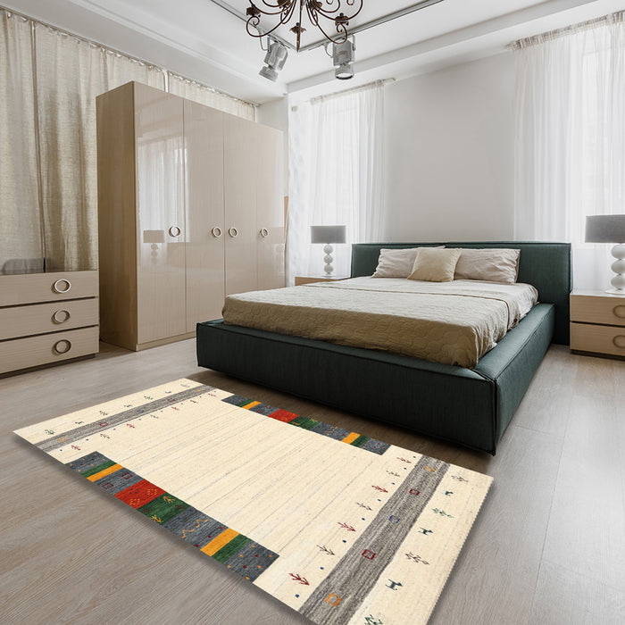 Contemporary Golden Blonde Gold Solid Rug in a Bedroom, con1967