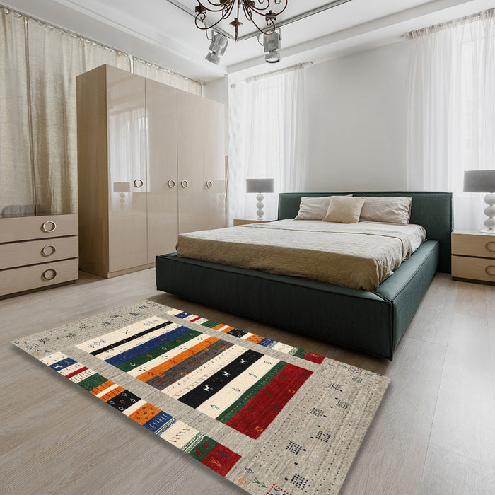 Machine Washable Contemporary Brown Rug in a Bedroom, wshcon1968