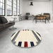 Round Contemporary Army Brown Solid Rug in a Office, con1971