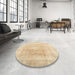 Round Contemporary Brown Gold Modern Rug in a Office, con1974