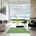 Square Contemporary Dark Lime Green Modern Rug in a Living Room, con1975