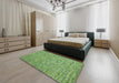 Contemporary Dark Lime Green Modern Rug in a Bedroom, con1975