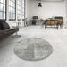 Round Contemporary Sage Green Patchwork Rug in a Office, con1979