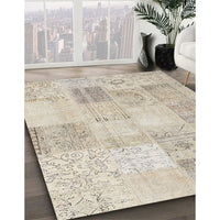 Contemporary Camel Brown Patchwork Rug, con1982