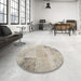 Round Contemporary Desert Sand Beige Patchwork Rug in a Office, con1984