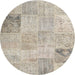 Sideview of Contemporary Desert Sand Beige Patchwork Rug, con1984