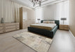 Contemporary Desert Sand Beige Patchwork Rug in a Bedroom, con1984