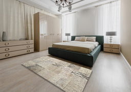 Contemporary Desert Sand Beige Patchwork Rug in a Bedroom, con1984