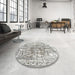 Round Machine Washable Contemporary Dark White Beige Rug in a Office, wshcon1988