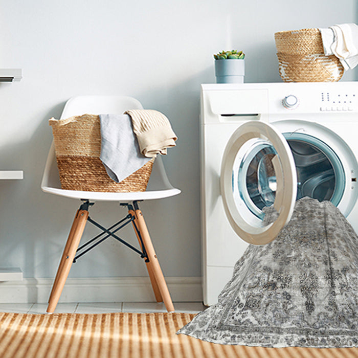 Machine Washable Contemporary Dark White Beige Rug in a Washing Machine, wshcon1988