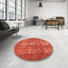 Round Machine Washable Contemporary Neon Red Rug in a Office, wshcon1989