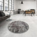 Round Machine Washable Contemporary Dark Gray Rug in a Office, wshcon1991