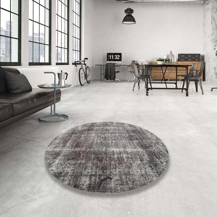 Round Contemporary Dark Gray Modern Rug in a Office, con1991