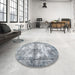 Round Contemporary Light Slate Gray Modern Rug in a Office, con1994