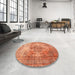 Round Contemporary Sand Brown Modern Rug in a Office, con1995