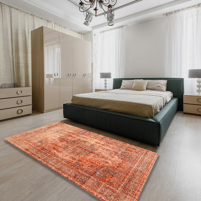 Contemporary Sand Brown Modern Rug in a Bedroom, con1995