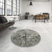 Round Machine Washable Contemporary Carbon Gray Rug in a Office, wshcon1997