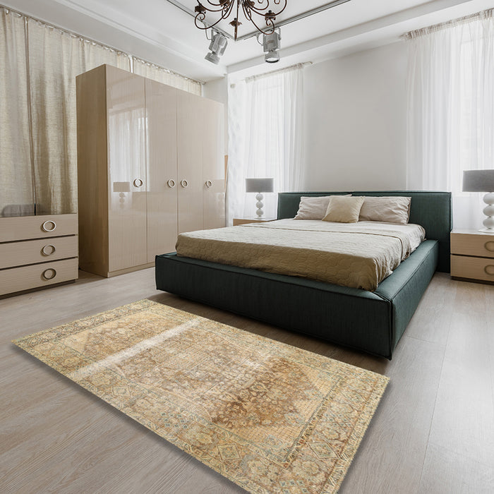 Contemporary Brown Modern Rug in a Bedroom, con2000