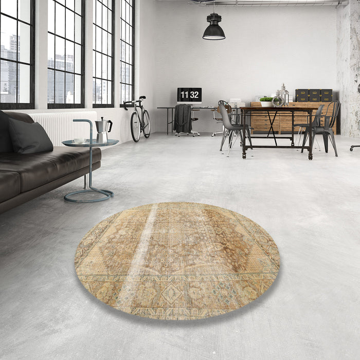 Round Machine Washable Contemporary Brown Rug in a Office, wshcon2000